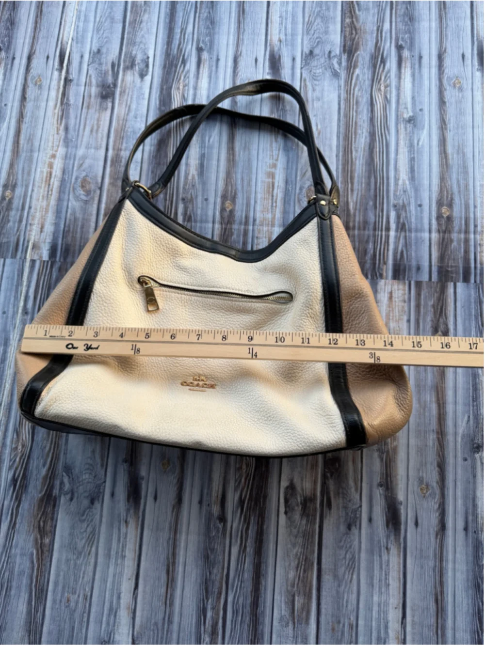 Coach Kristy Shoulder Bag In Colorblock Chalk black tan pebbled leather